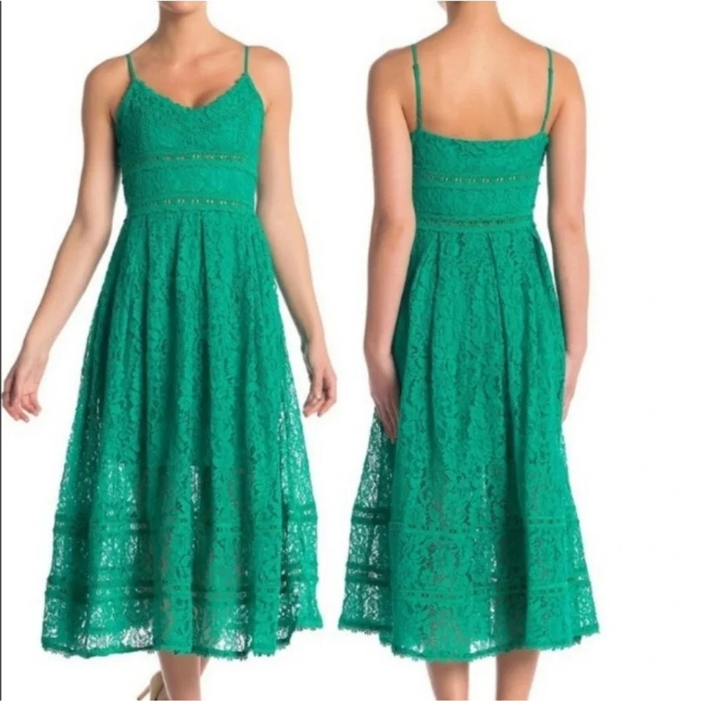 NSR Cocktail Green Lace Midi Dress Size Large - Picture 2 of 4